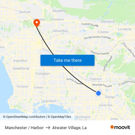 Manchester / Harbor to Atwater Village, La map