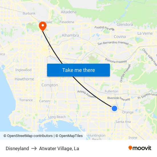 Disneyland to Atwater Village, La map