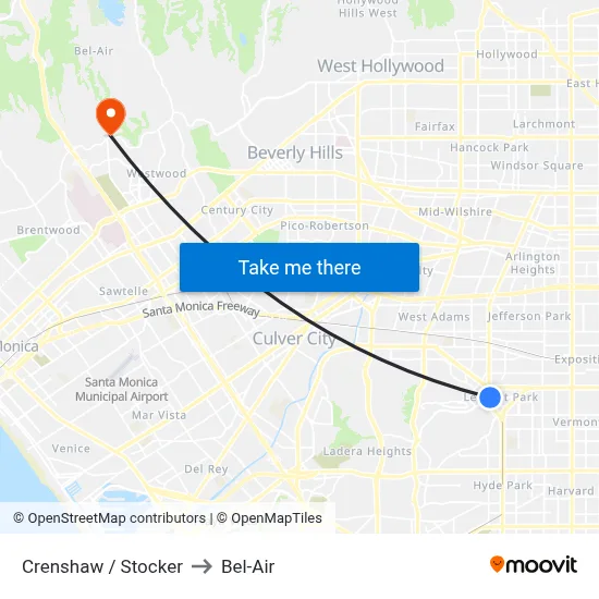 Crenshaw / Stocker to Bel-Air map