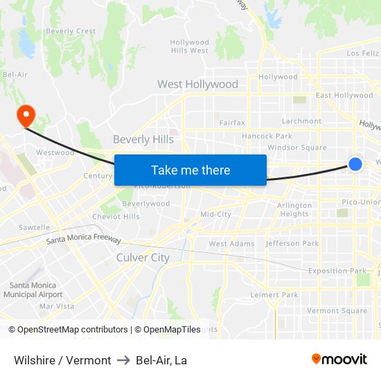 Wilshire / Vermont to Bel-Air, La map