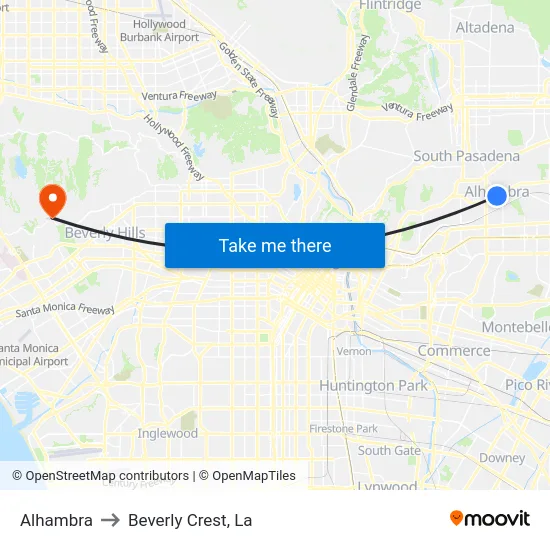 Alhambra to Beverly Crest, La map