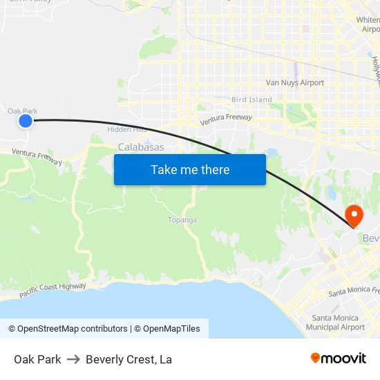 Oak Park to Beverly Crest, La map