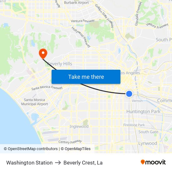 Washington Station to Beverly Crest, La map