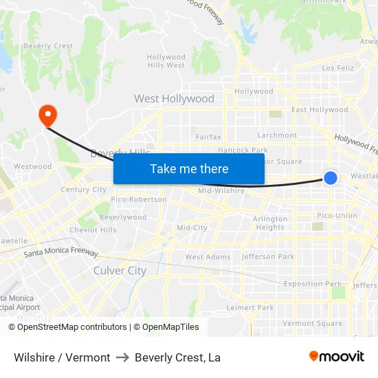 Wilshire / Vermont to Beverly Crest, La map