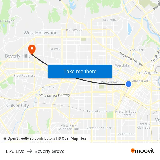 L.A. Live to Beverly Grove map