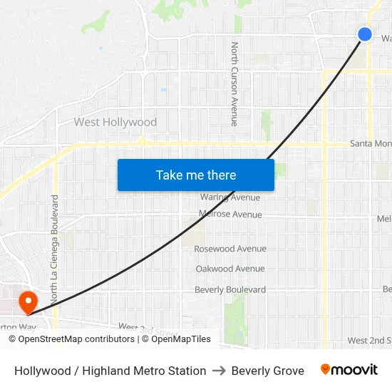 Hollywood / Highland Metro Station to Beverly Grove map