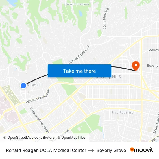 Ronald Reagan UCLA Medical Center to Beverly Grove map