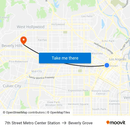 7th Street Metro Center Station to Beverly Grove map