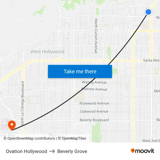 Ovation Hollywood to Beverly Grove map