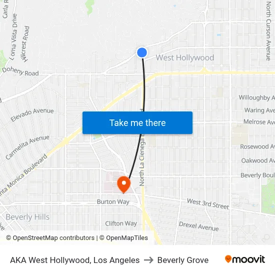 AKA West Hollywood, Los Angeles to Beverly Grove map