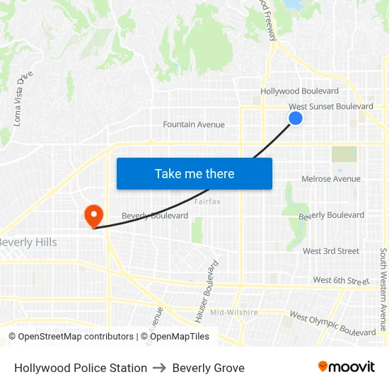 Hollywood Police Station to Beverly Grove map