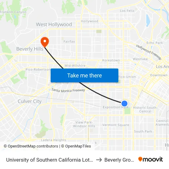 University of Southern California Lot 6 to Beverly Grove map