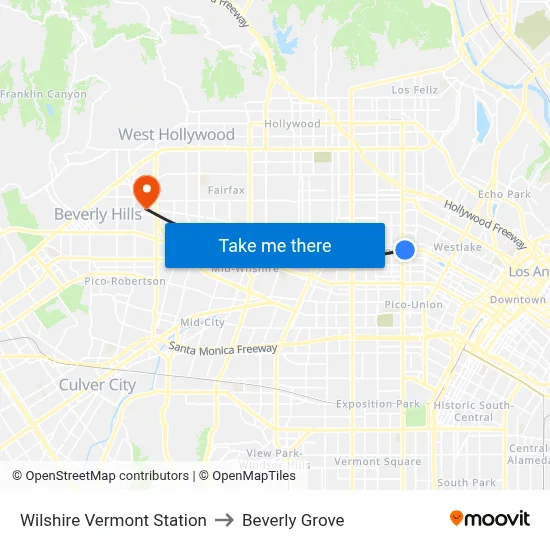 Wilshire Vermont Station to Beverly Grove map
