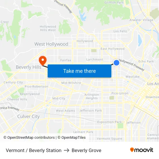 Vermont / Beverly Station to Beverly Grove map