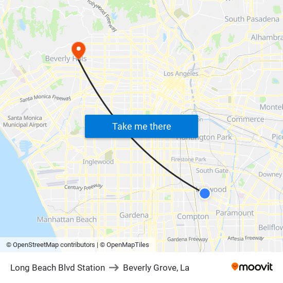 Long Beach Blvd Station to Beverly Grove, La map