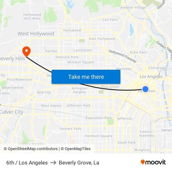6th / Los Angeles to Beverly Grove, La map