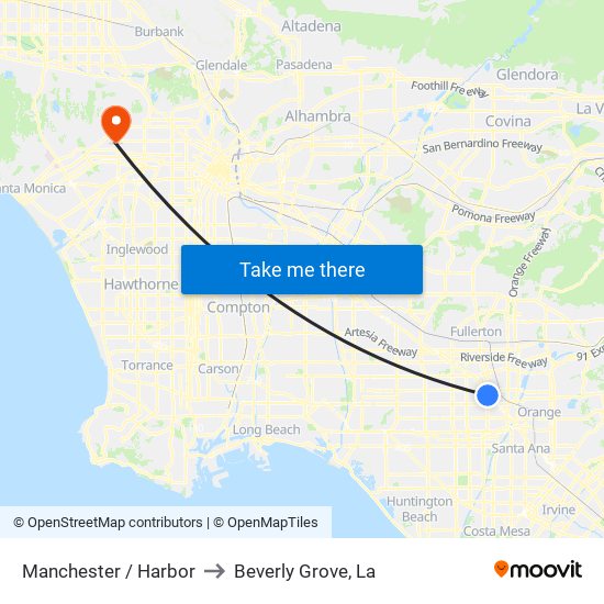 Manchester / Harbor to Beverly Grove, La map