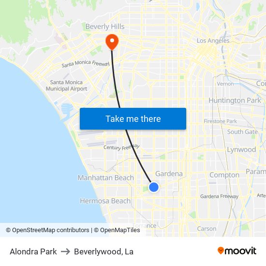 Alondra Park to Beverlywood, La map