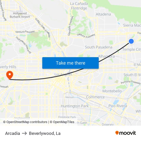 Arcadia to Beverlywood, La map