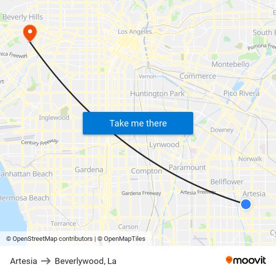 Artesia to Beverlywood, La map