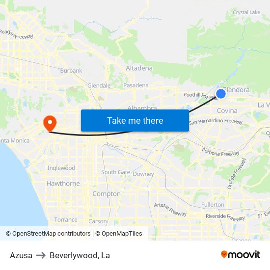 Azusa to Beverlywood, La map