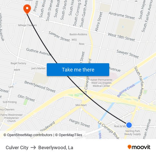 Culver City to Beverlywood, La map