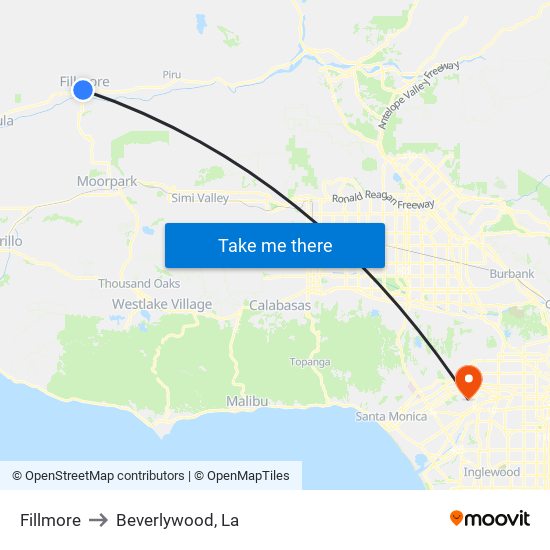 Fillmore to Beverlywood, La map