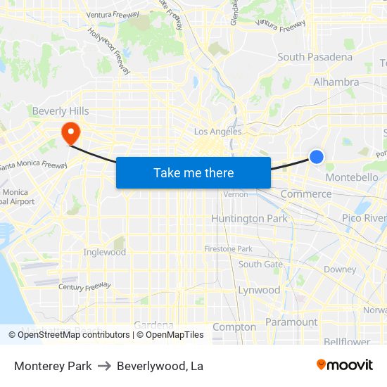 Monterey Park to Beverlywood, La map