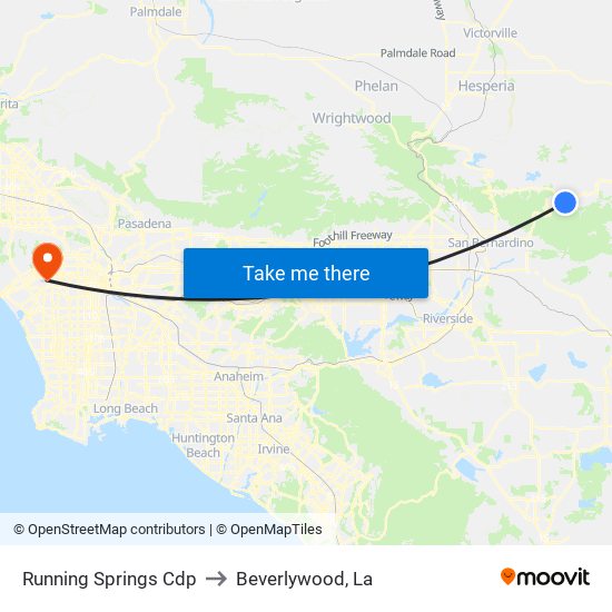 Running Springs Cdp to Beverlywood, La map