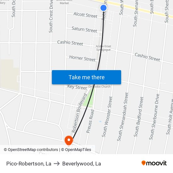 Pico-Robertson, La to Beverlywood, La map