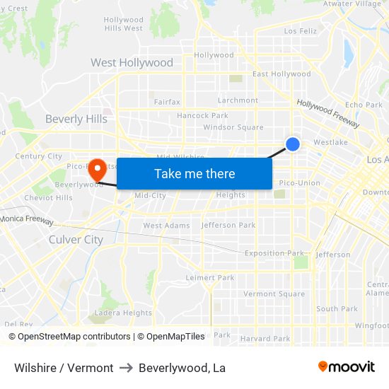 Wilshire / Vermont to Beverlywood, La map