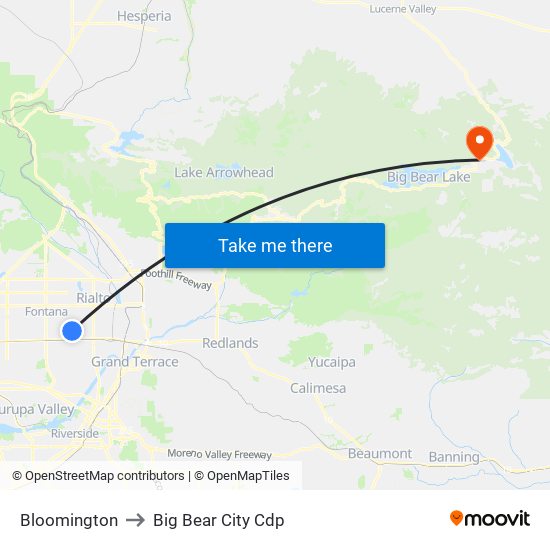 Bloomington to Big Bear City Cdp map