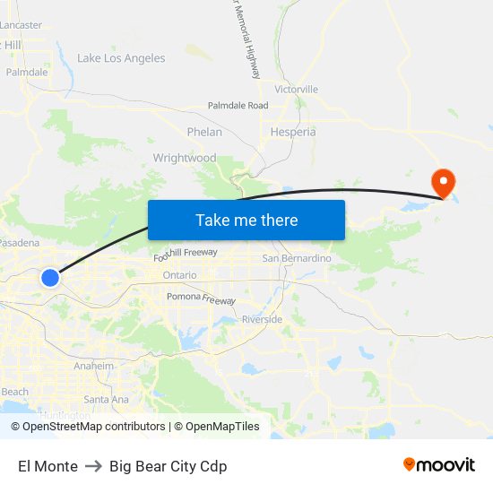 El Monte to Big Bear City Cdp map