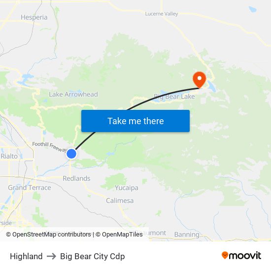 Highland to Big Bear City Cdp map