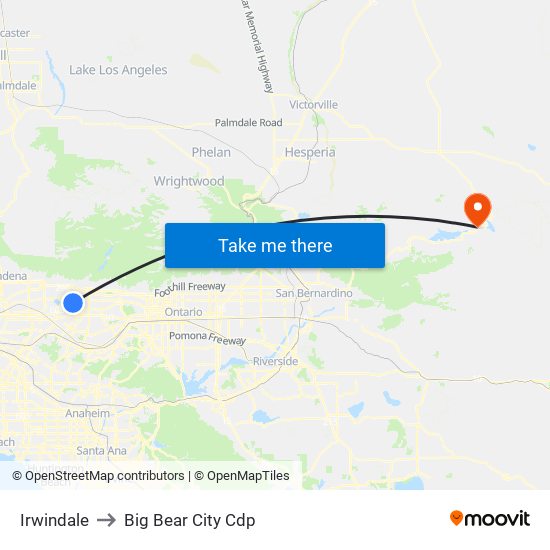 Irwindale to Big Bear City Cdp map