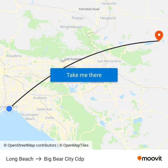 Long Beach to Big Bear City Cdp map