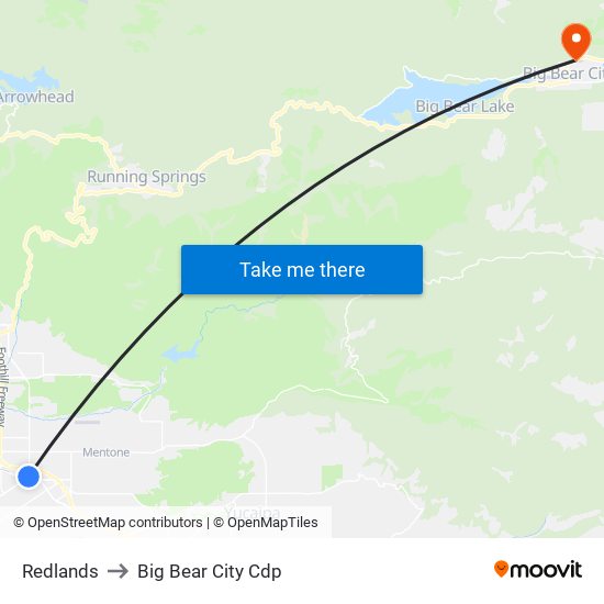 Redlands to Big Bear City Cdp map