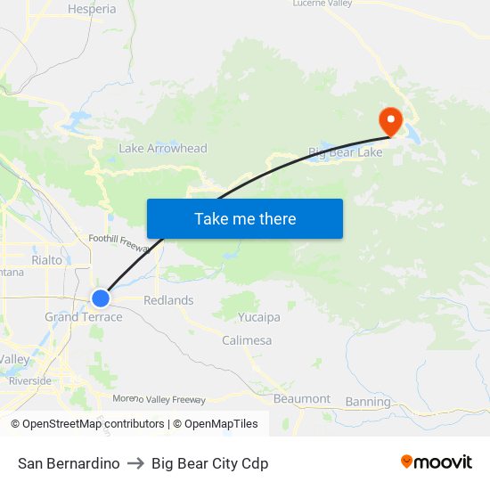 San Bernardino to Big Bear City Cdp map