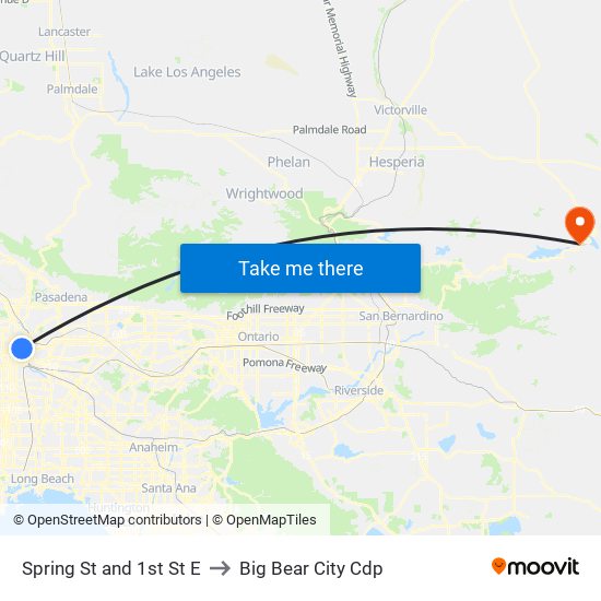 Spring St and 1st St E to Big Bear City Cdp map