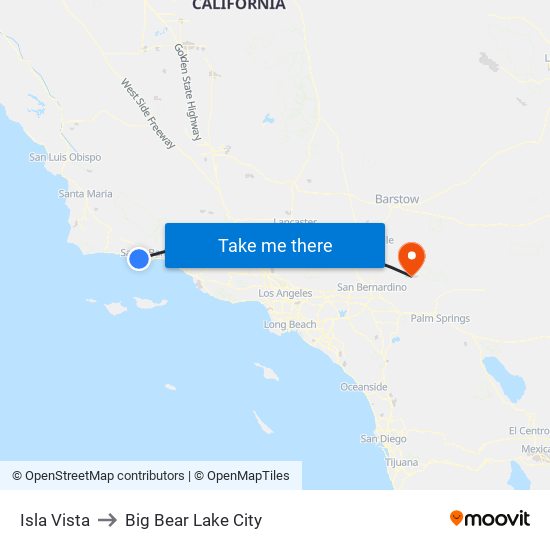 Isla Vista to Big Bear Lake City map