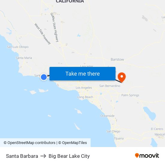 Santa Barbara to Big Bear Lake City map