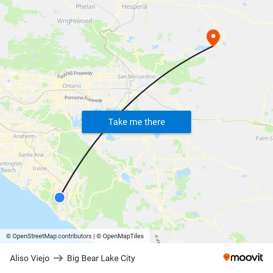 Aliso Viejo to Big Bear Lake City map