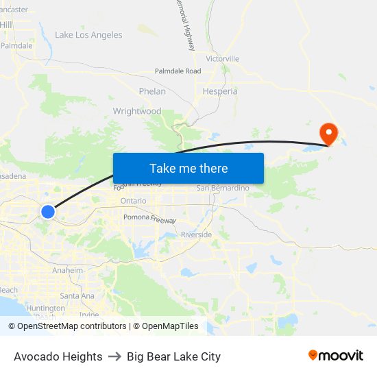 Avocado Heights to Big Bear Lake City map