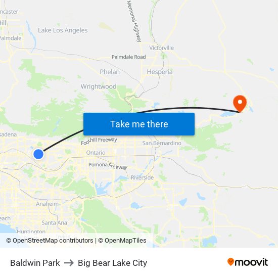 Baldwin Park to Big Bear Lake City map