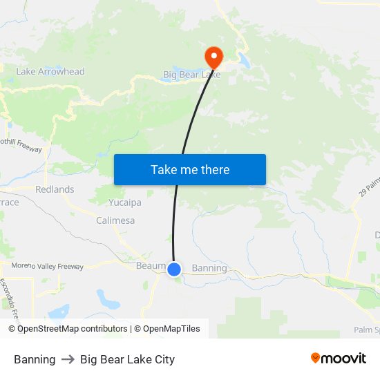 Banning to Big Bear Lake City map