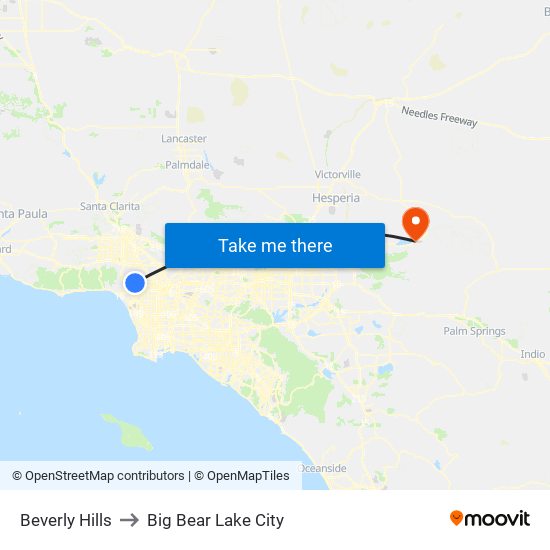 Beverly Hills to Big Bear Lake City map