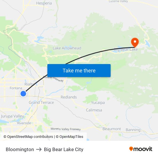 Bloomington to Big Bear Lake City map