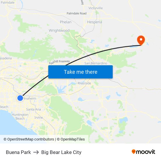 Buena Park to Big Bear Lake City map