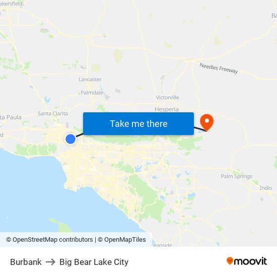 Burbank to Big Bear Lake City map