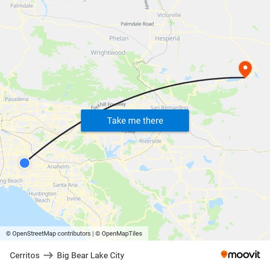 Cerritos to Big Bear Lake City map
